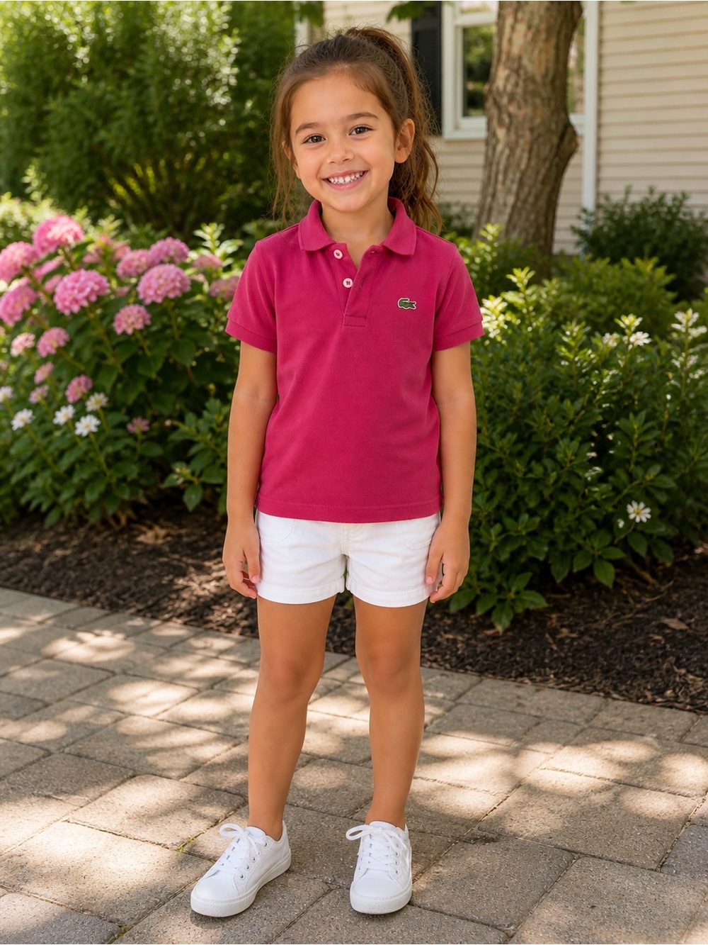 Lacoste Girls Pink Polo Shirt Size 5 Preppy Tennis Style
